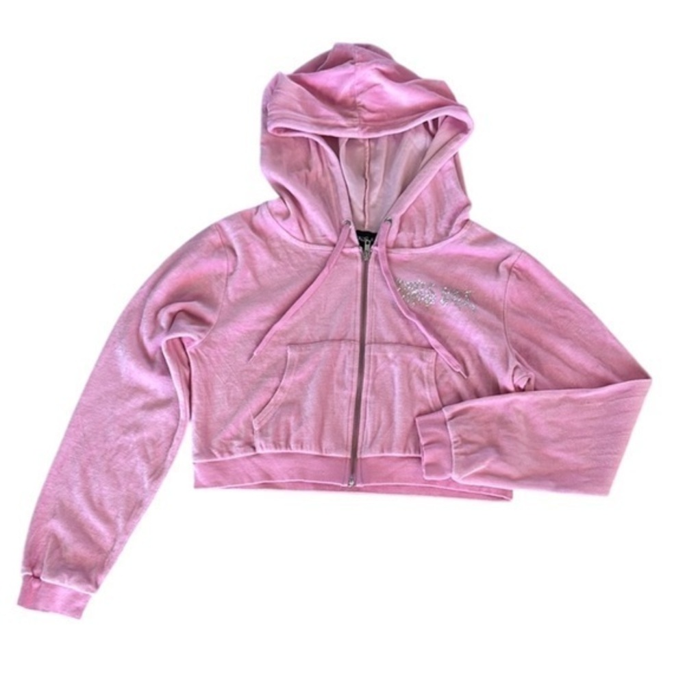 Dolls Kill Pink Velour zip up Hoodie cropped size 1X